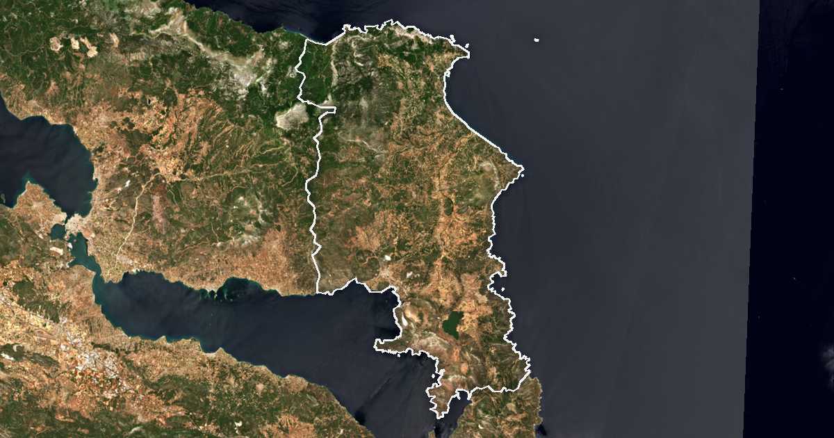 Imagine din satelit cu limita trasată: Dímos Kýmis - Aliveríou