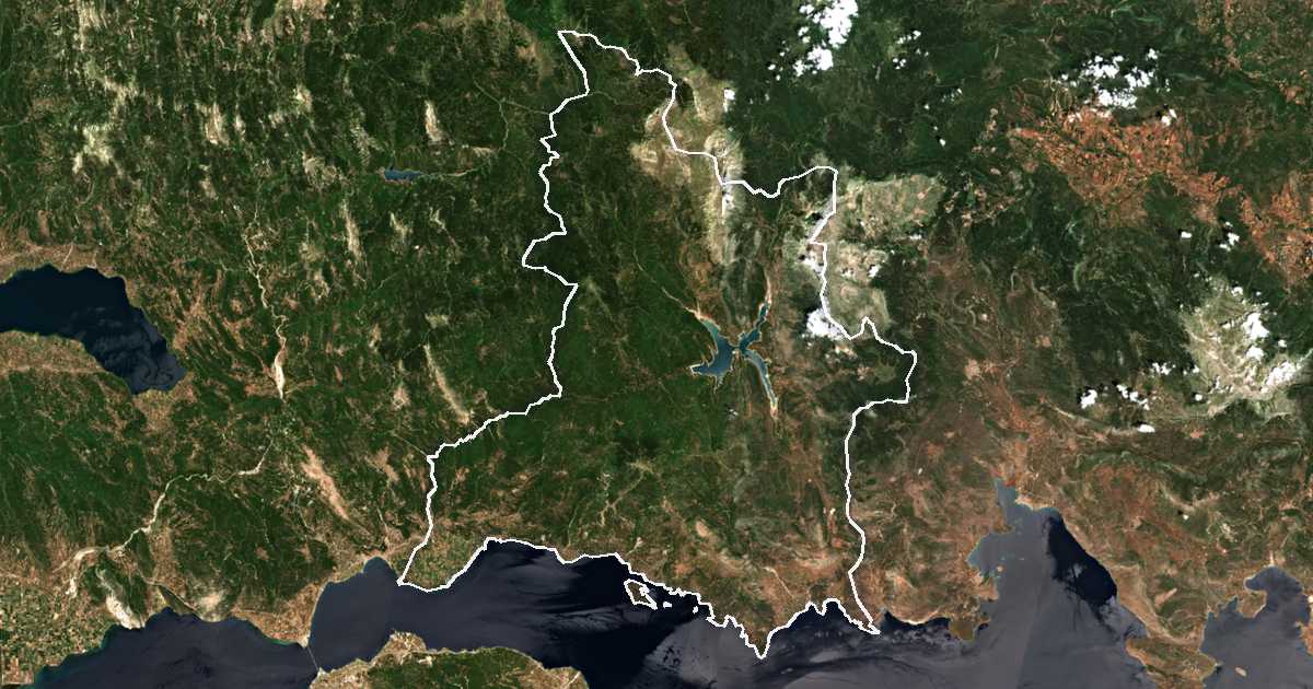 Imagine din satelit cu limita trasată: Dímos Dorídos