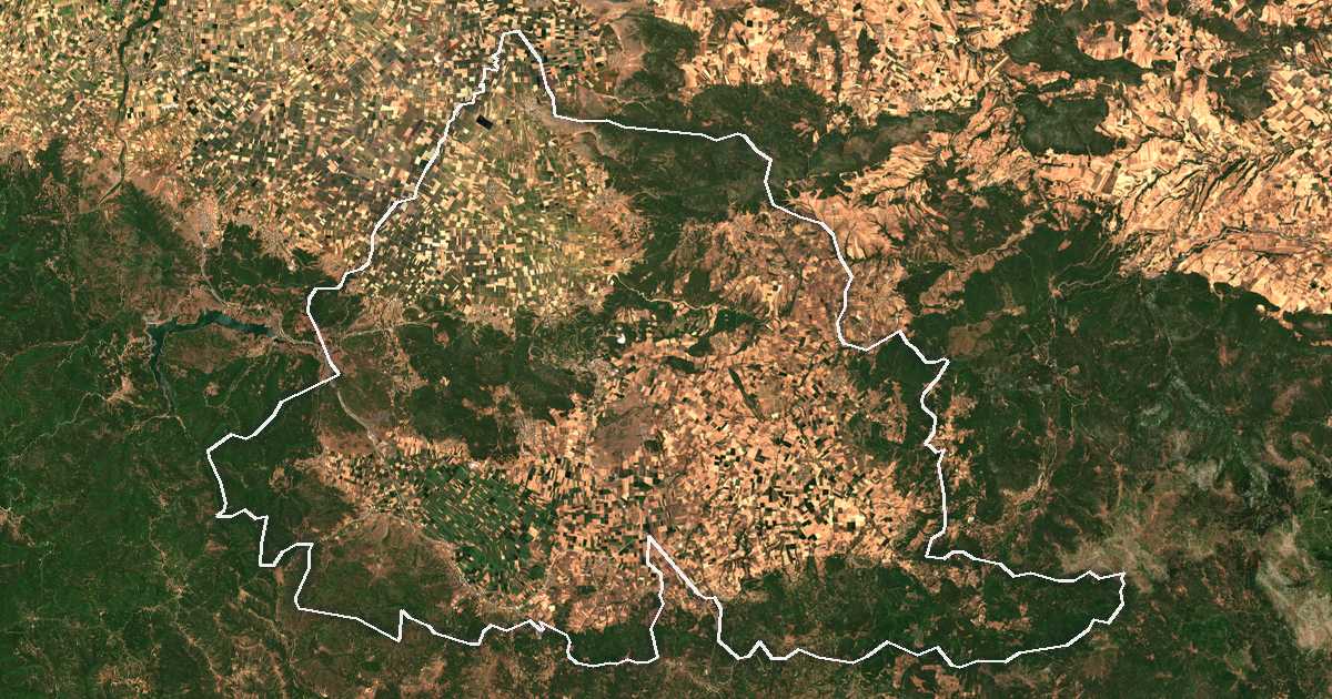 Imagine din satelit cu limita trasată: Dímos Domokoú