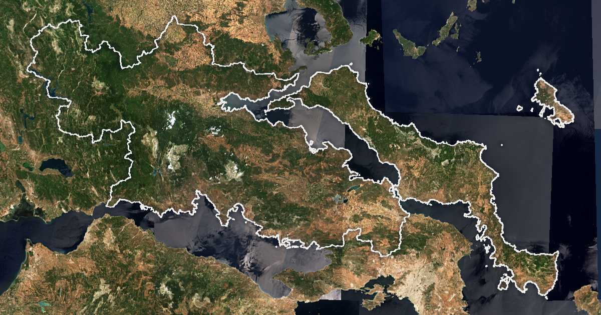 Imagine din satelit cu limita trasată: Grecia Centrală