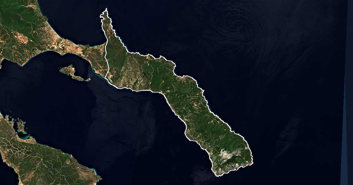 Imagine din satelit cu limita trasată: Muntele Athos