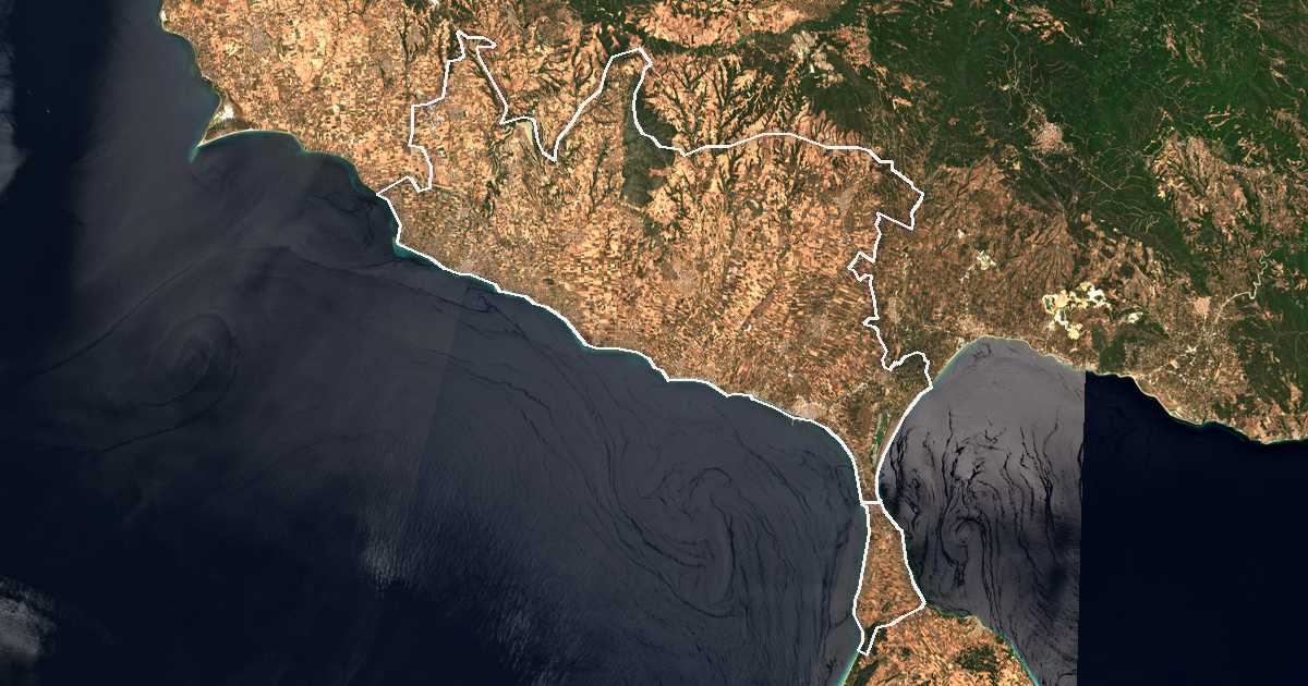 Imagine din satelit cu limita trasată: Nea Propontida
