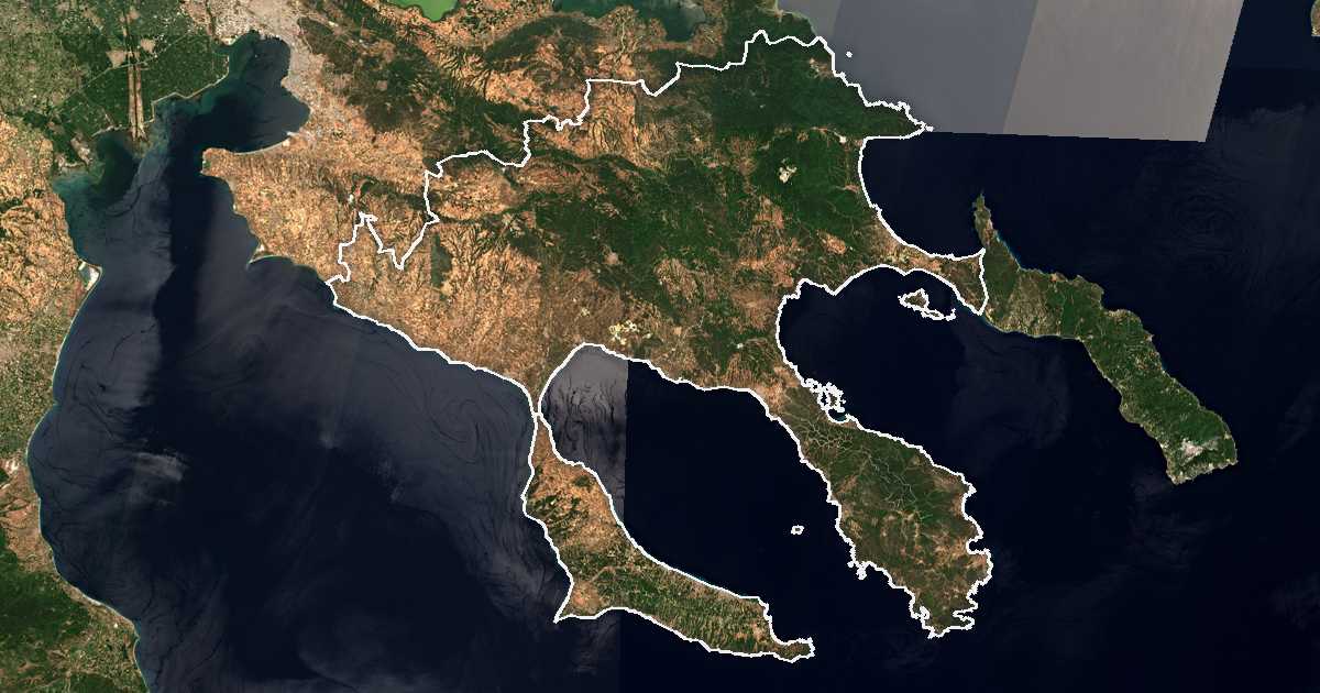Imagine din satelit cu limita trasată: Perifereiakí Enótita Chalkidikís