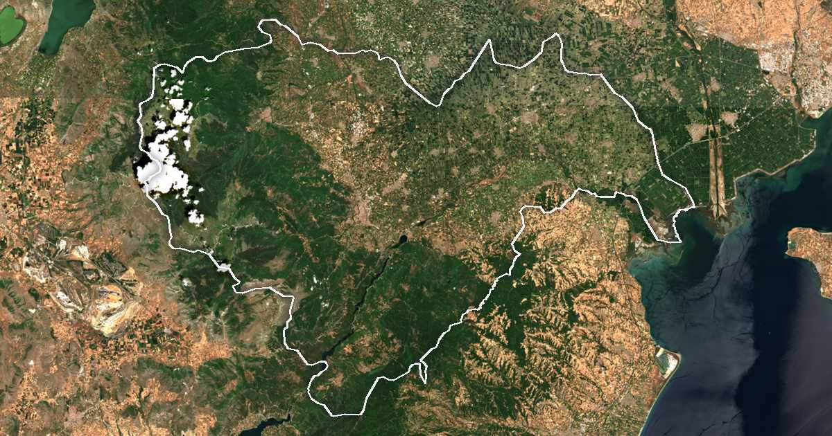 Imagine din satelit cu limita trasată: Imathia
