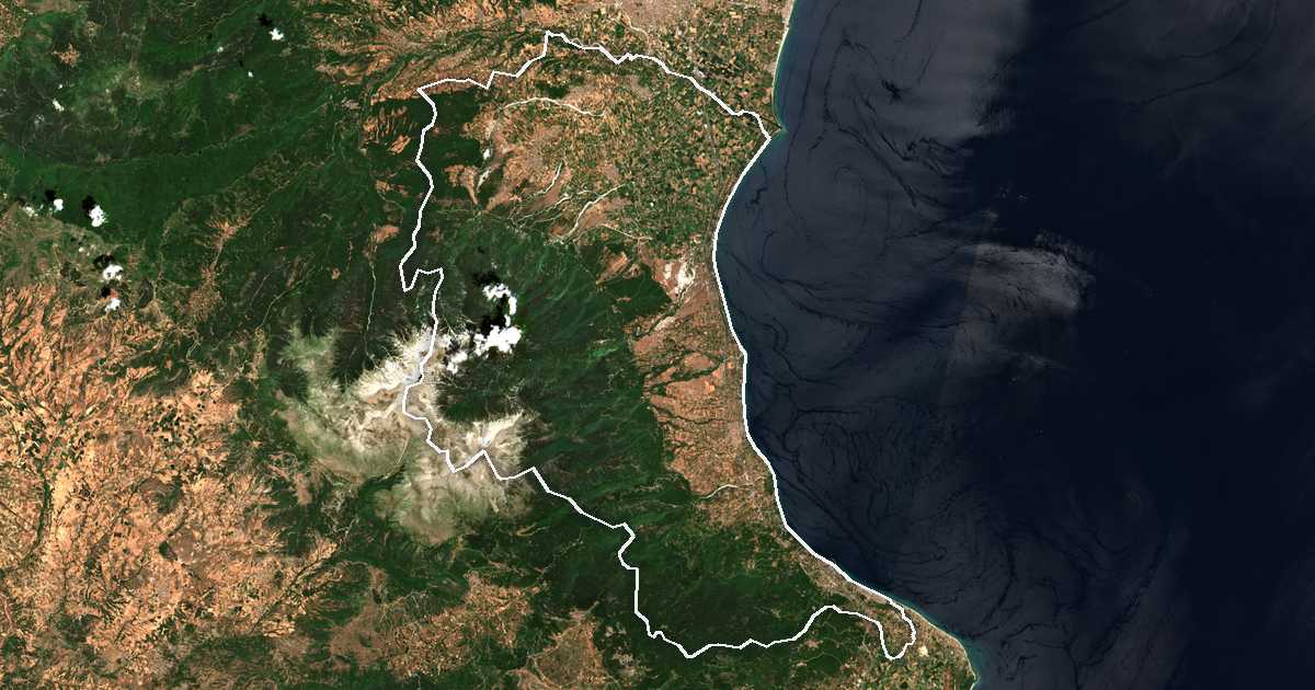 Imagine din satelit cu limita trasată: Dímos Díou - Olýmpou