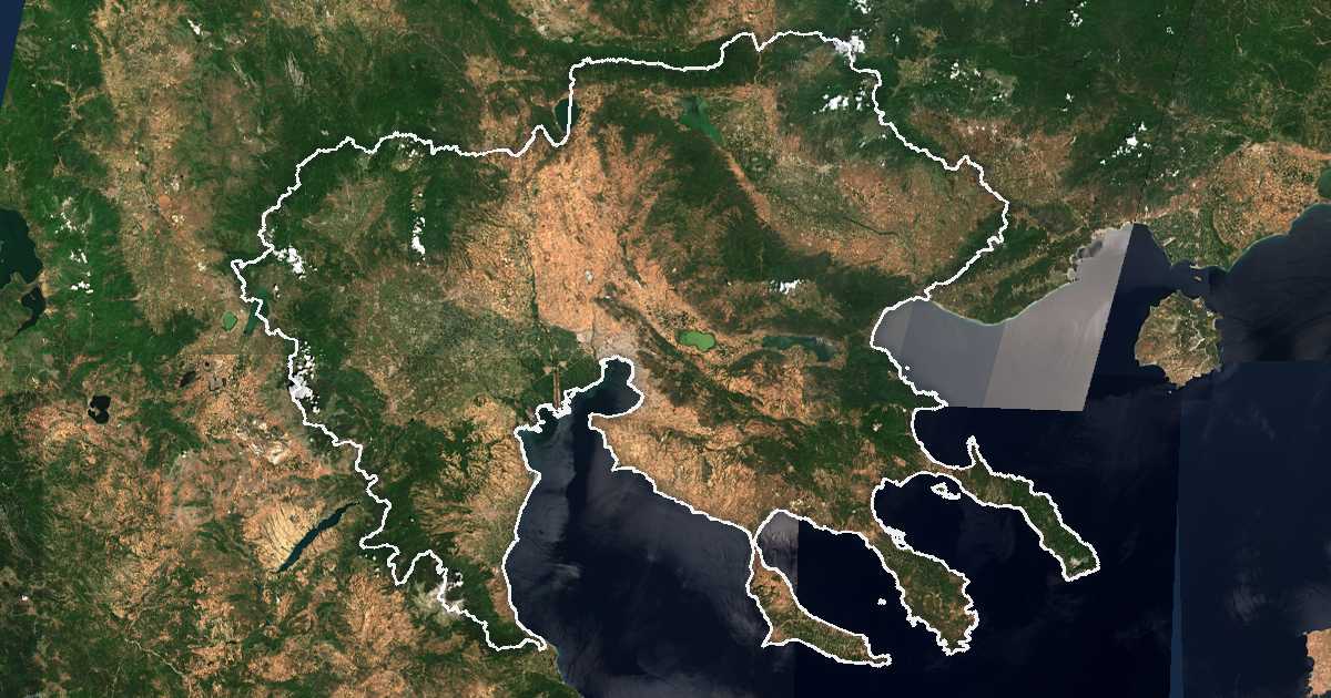 Imagine din satelit cu limita trasată: Macedonia Centrală