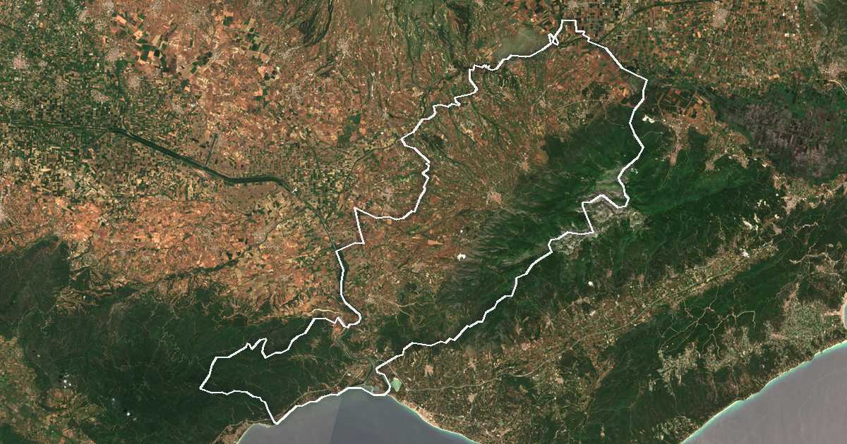 Imagine din satelit cu limita trasată: Dímos Amfípolis