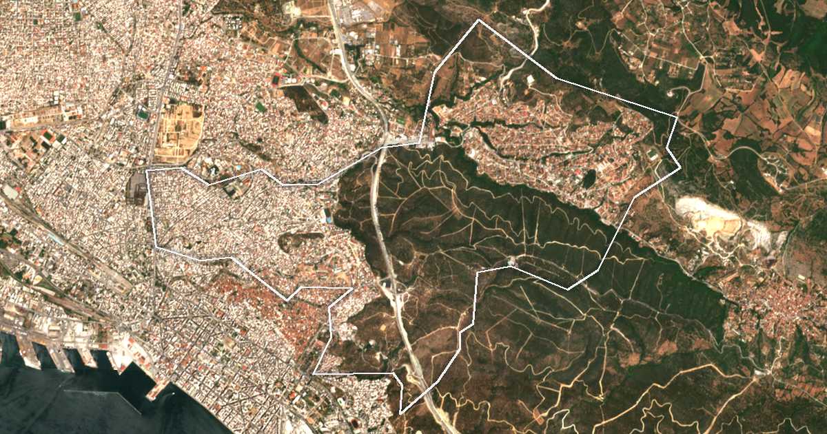 Imagine din satelit cu limita trasată: Dímos Neápolis - Sykeón