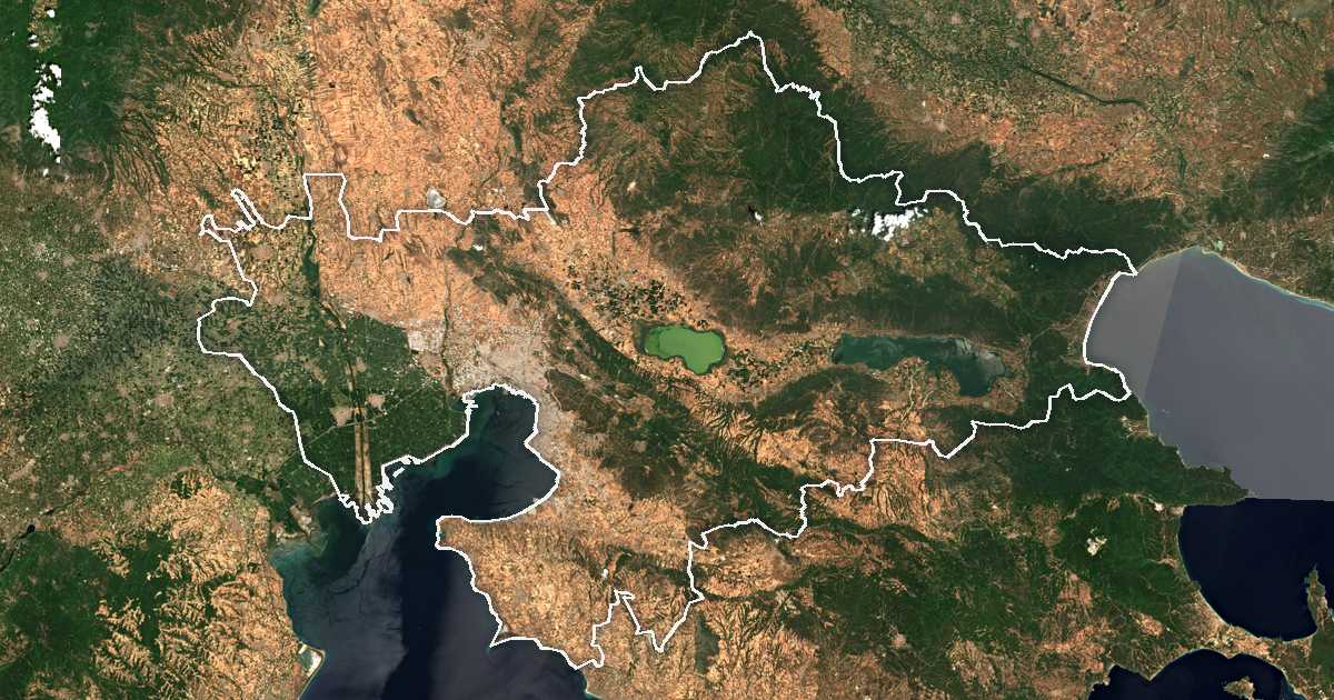 Imagine din satelit cu limita trasată: Salonic