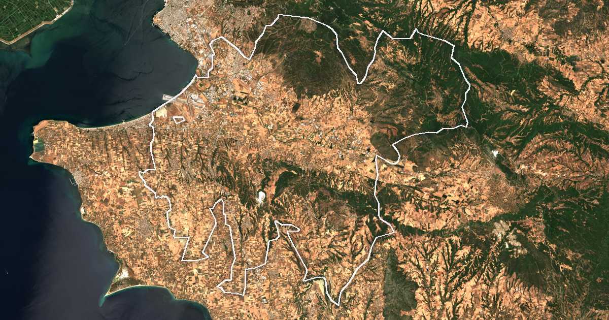 Imagine din satelit cu limita trasată: Dímos Thérmis