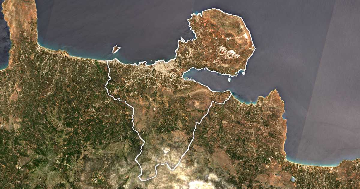Imagine din satelit cu limita trasată: Dímos Chaníon