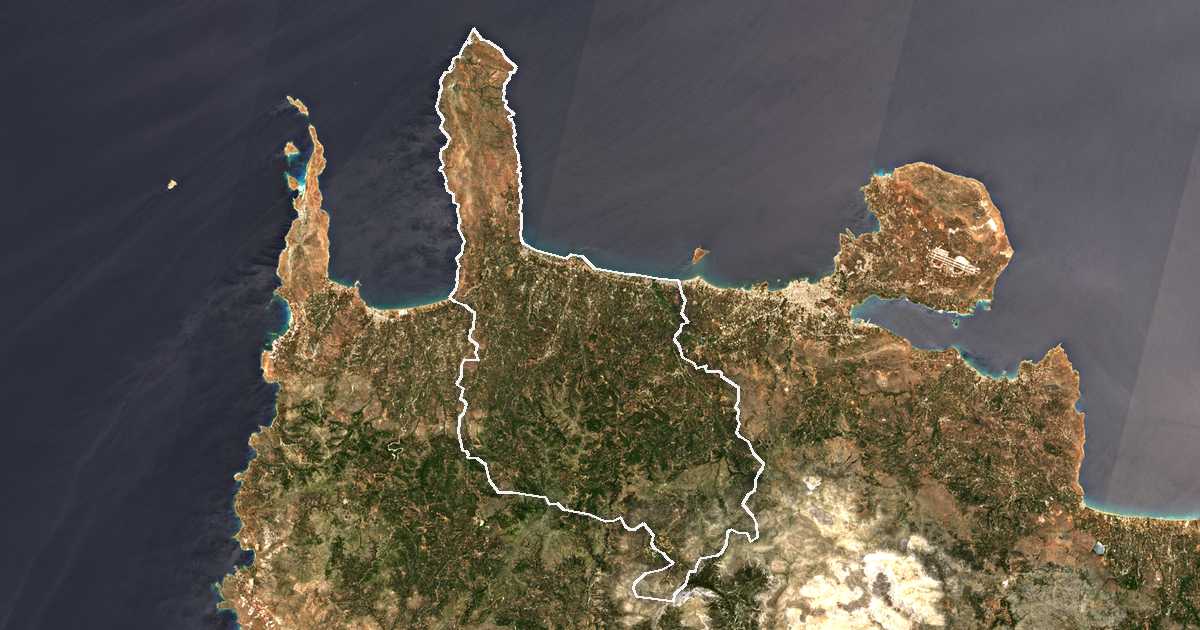 Imagine din satelit cu limita trasată: Dímos Plataniá