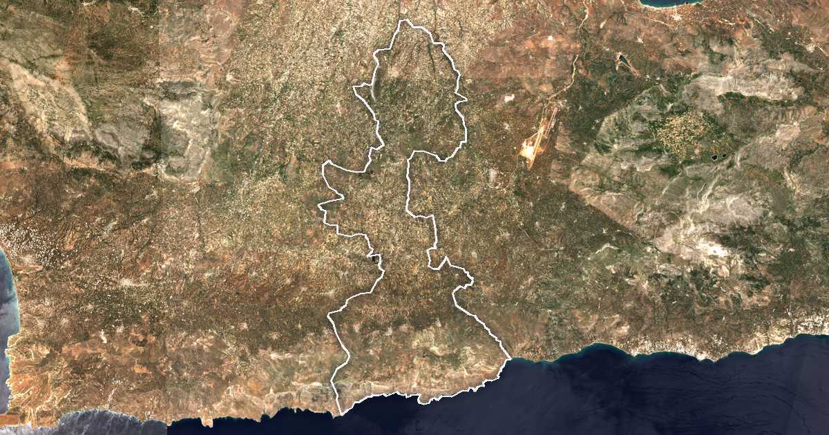 Imagine din satelit cu limita trasată: Dímos Archanón - Asterousíon