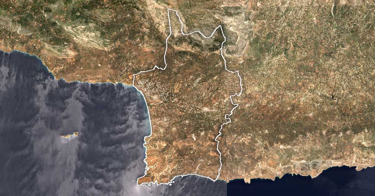 Imagine din satelit cu limita trasată: Dímos Faistoú