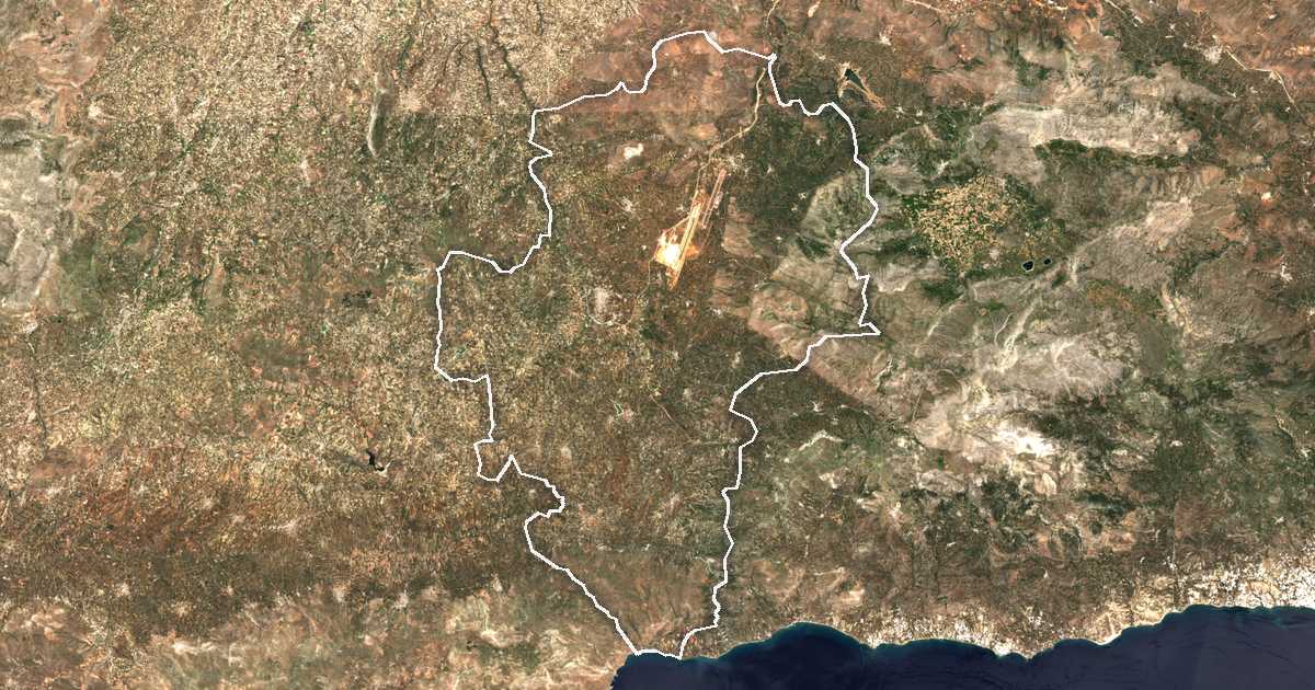 Imagine din satelit cu limita trasată: Dímos Minóa Pediádas