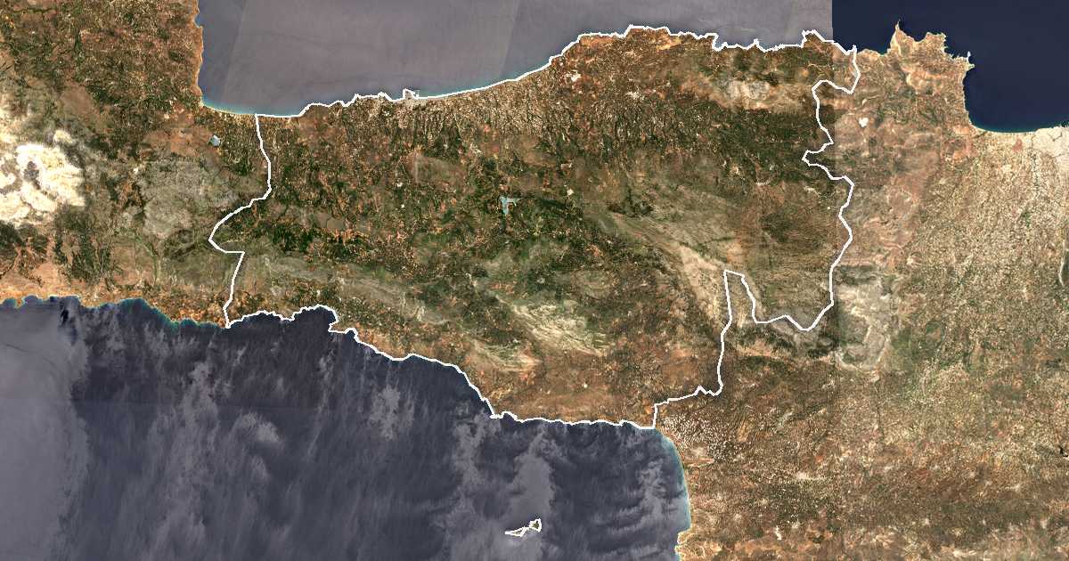 Imagine din satelit cu limita trasată: Perifereiakí Enótita Rethýmnou