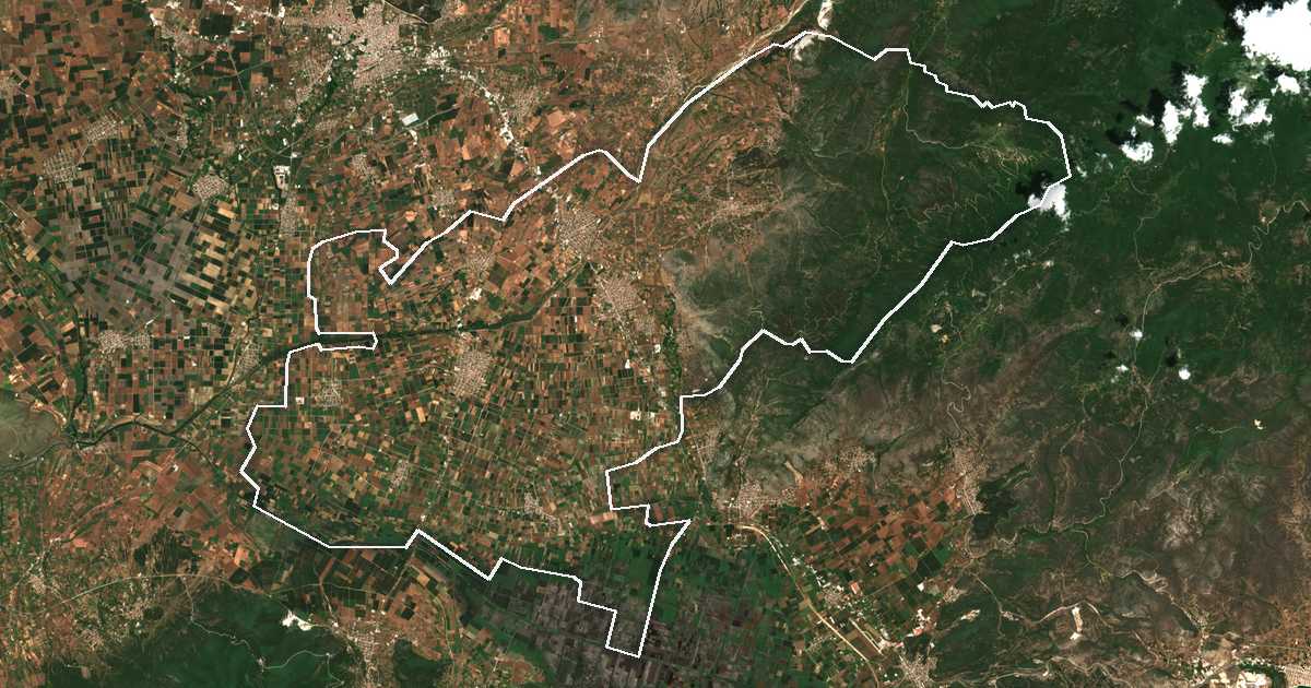 Imagine din satelit cu limita trasată: Dímos Doxátou