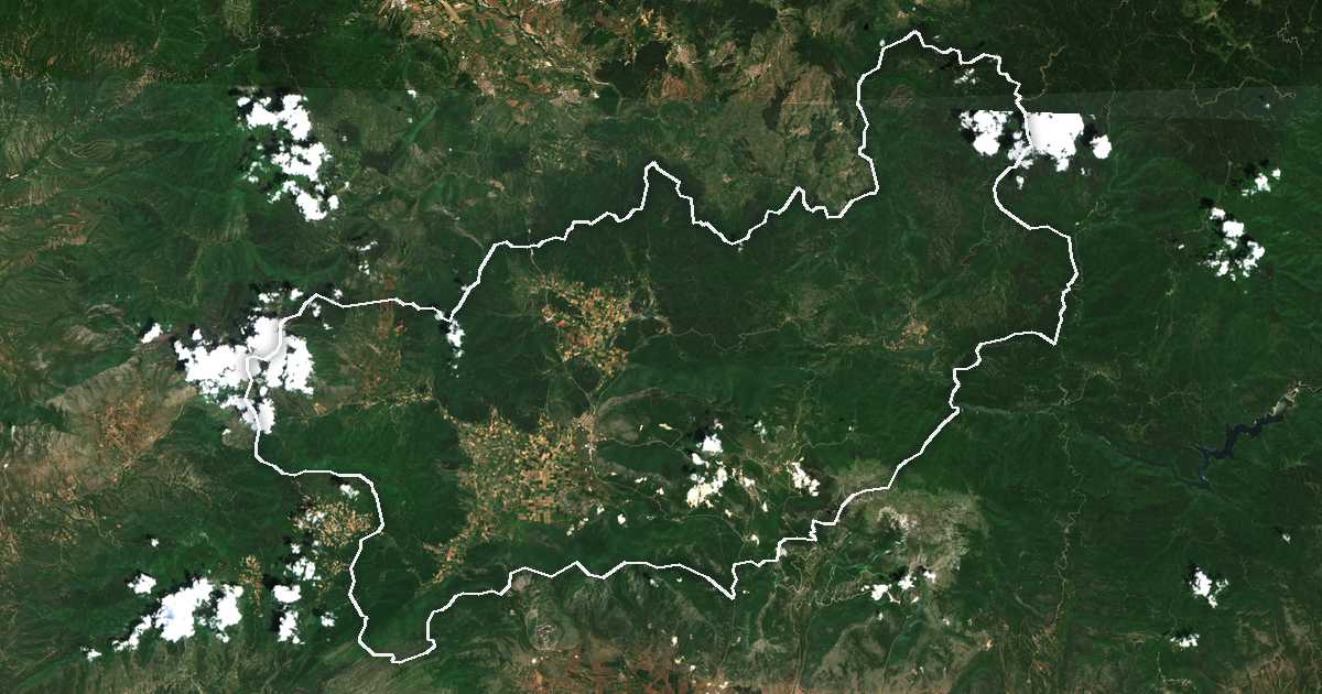 Imagine din satelit cu limita trasată: Municipalitatea Kato Nevrokopi