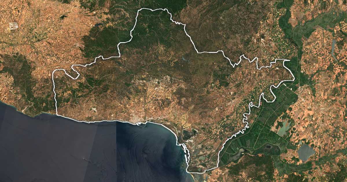 Imagine din satelit cu limita trasată: Municipalitatea Alexandroupolis