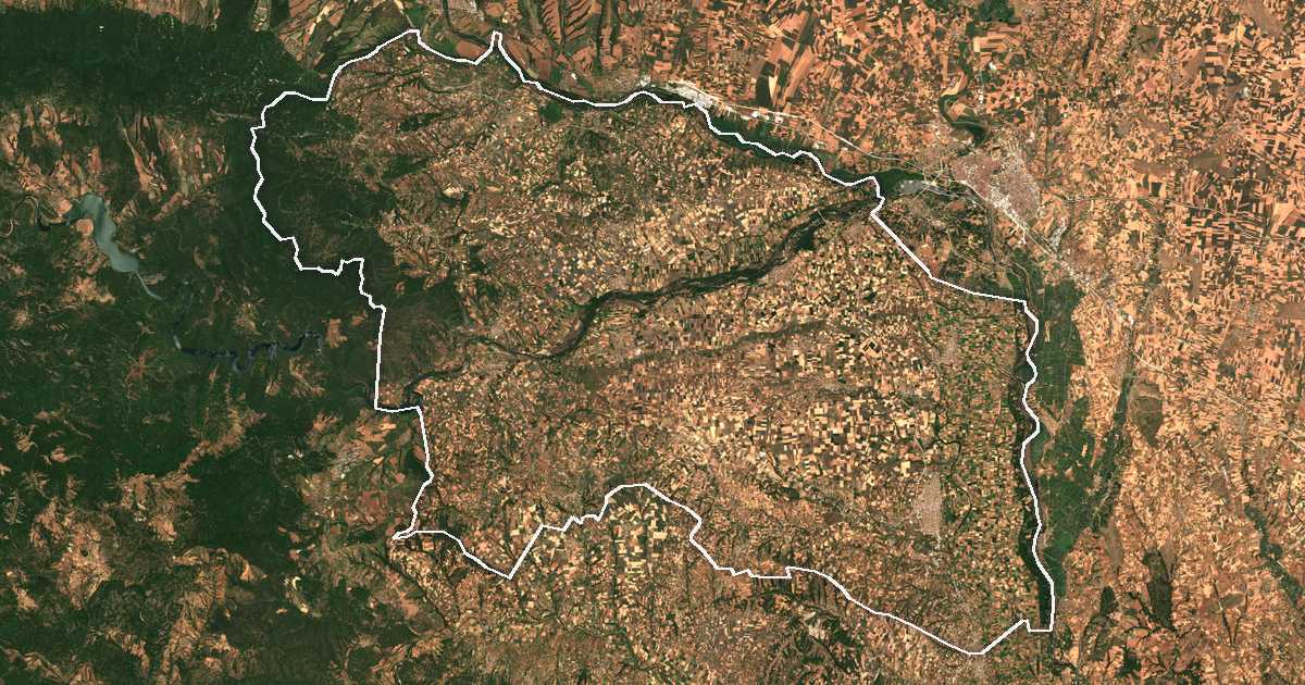 Imagine din satelit cu limita trasată: Municipalitatea Orestiada