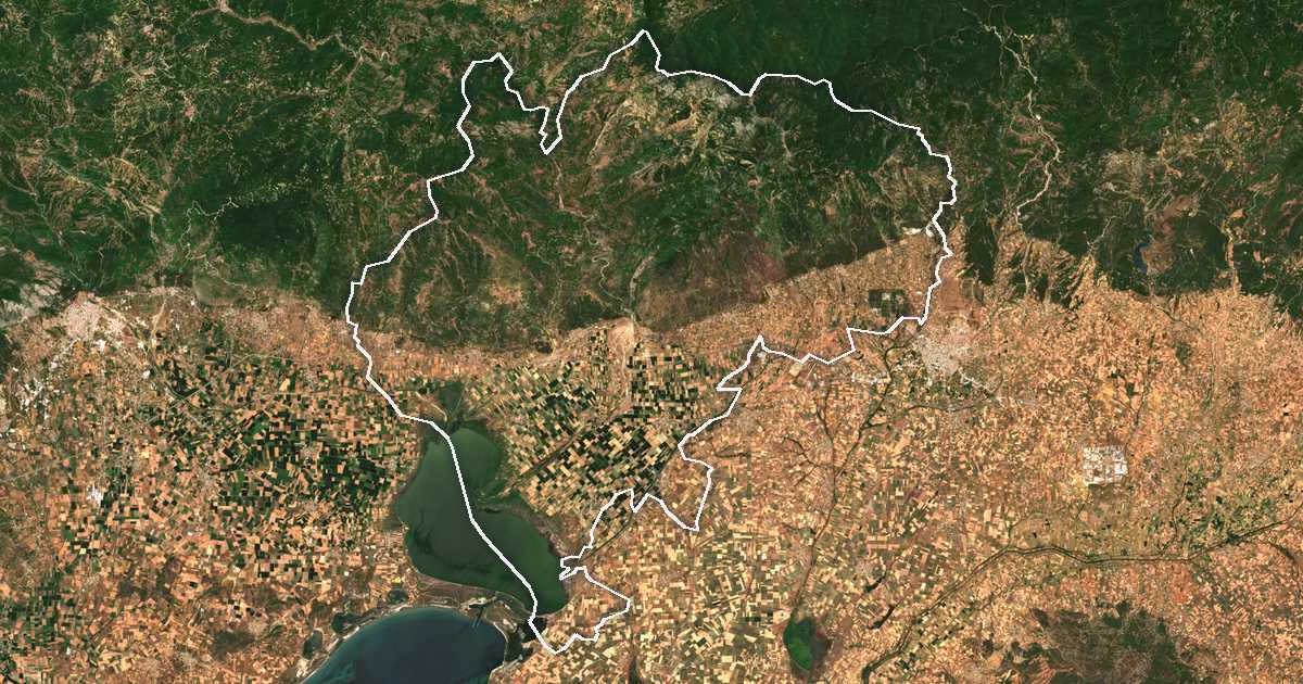 Imagine din satelit cu limita trasată: Municipalitatea Iasmos