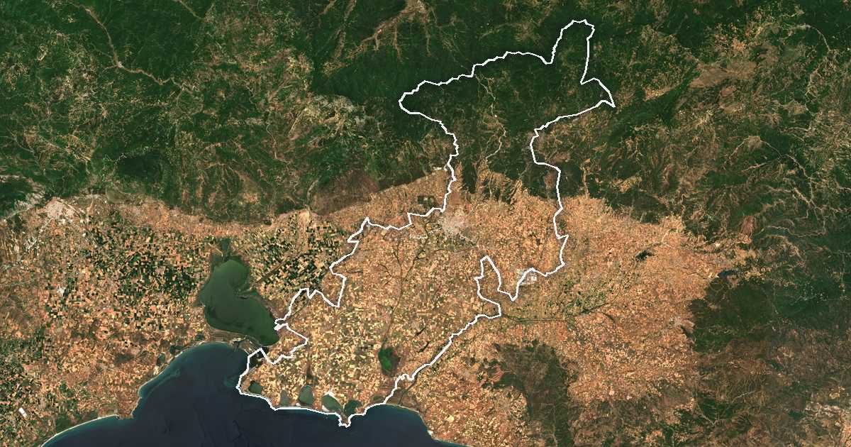 Imagine din satelit cu limita trasată: Municipalitatea Komotini