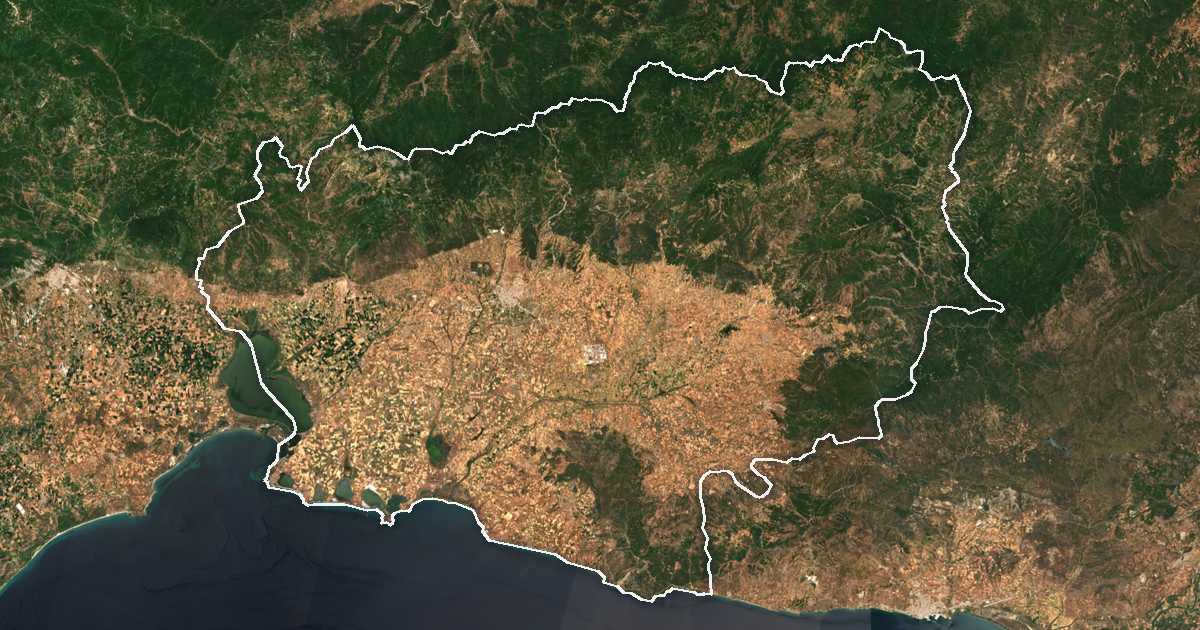 Imagine din satelit cu limita trasată: Perifereiakí Enótita Rodópis