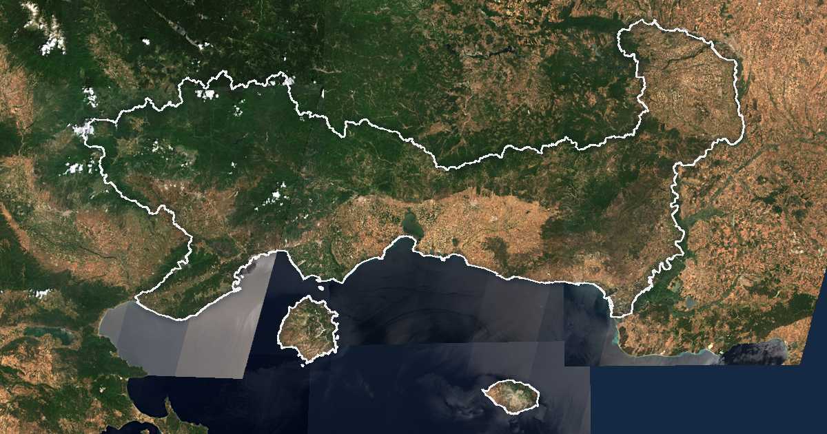Imagine din satelit cu limita trasată: Macedonia de Est și Tracia