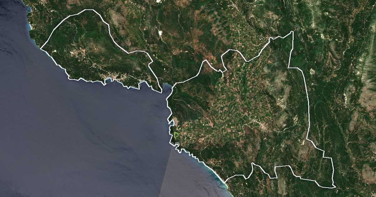Imagine din satelit cu limita trasată: Dímos Párgas