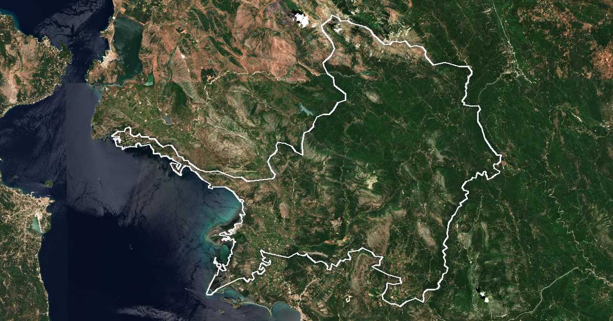 Imagine din satelit cu limita trasată: Dímos Filiatón