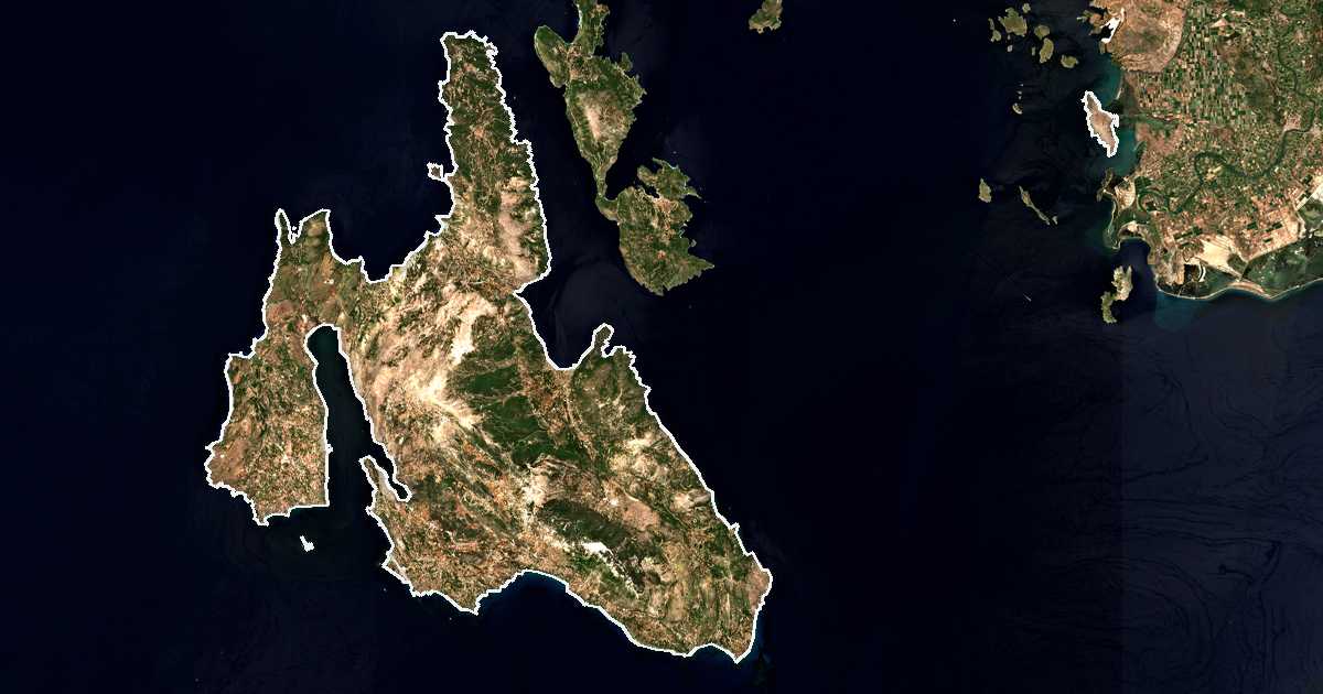 Imagine din satelit cu limita trasată: Cefalonia