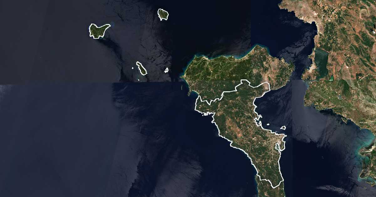 Imagine din satelit cu limita trasată: Dímos Kentrikís Kérkyras kai Diapontíon Níson