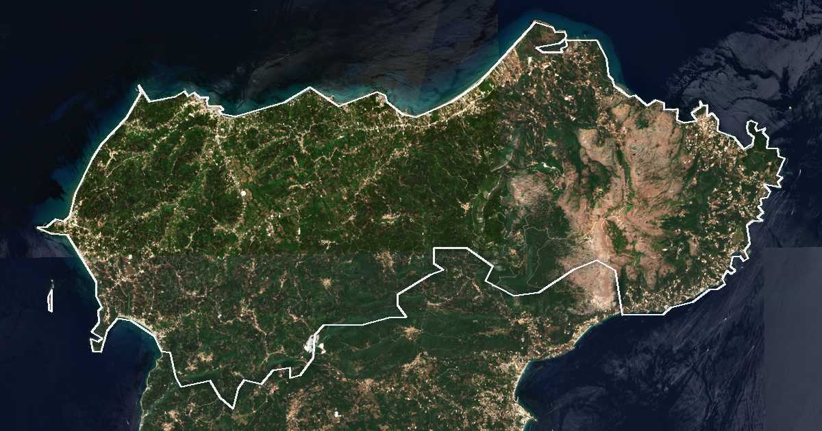 Imagine din satelit cu limita trasată: Dímos Vóreias Kérkyras
