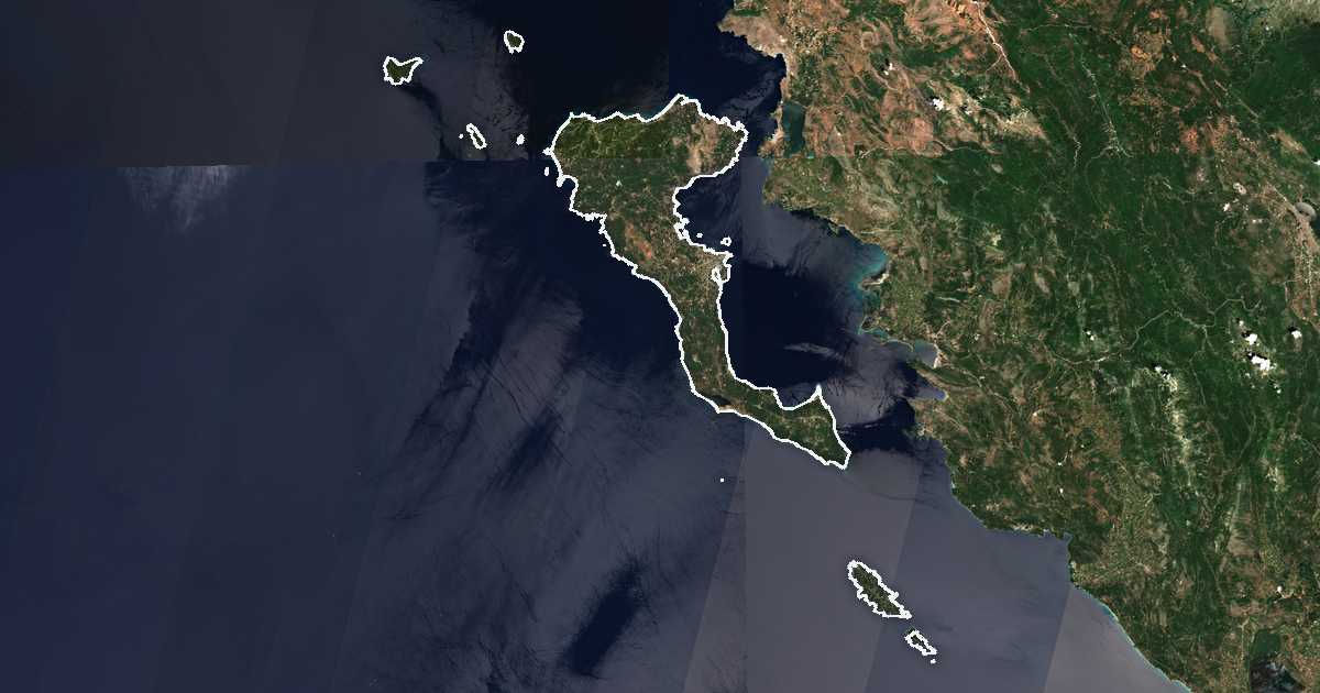 Imagine din satelit cu limita trasată: Perifereiakí Enótita Kerkýras