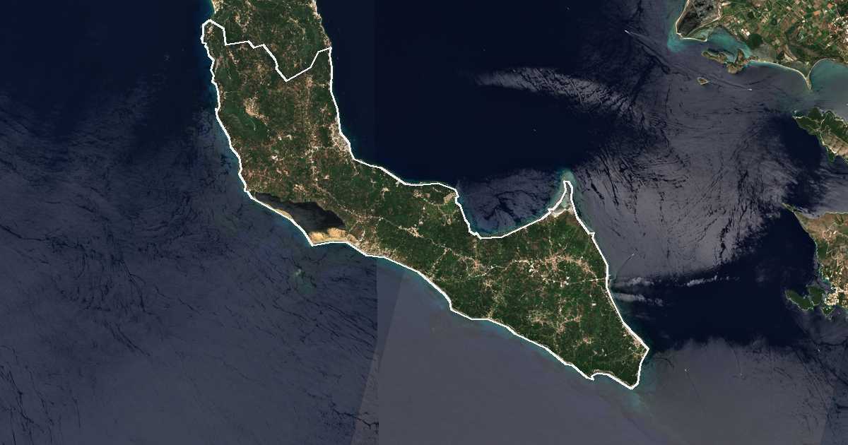 Imagine din satelit cu limita trasată: Dímos Nótias Kérkyras