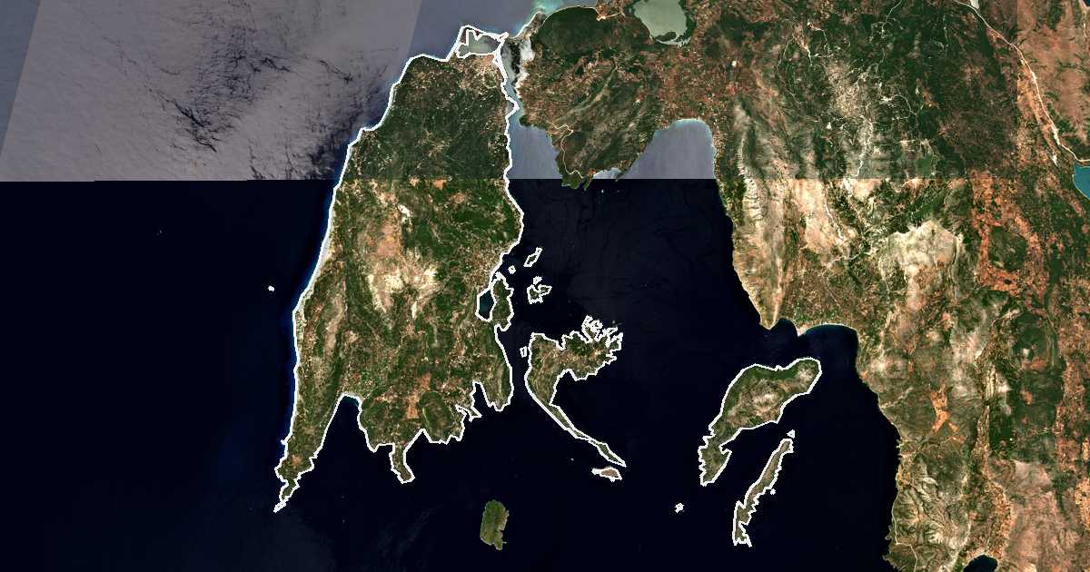 Imagine din satelit cu limita trasată: Perifereiakí Enótita Lefkádas