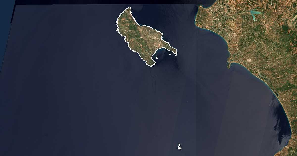 Imagine din satelit cu limita trasată: Zakynthos