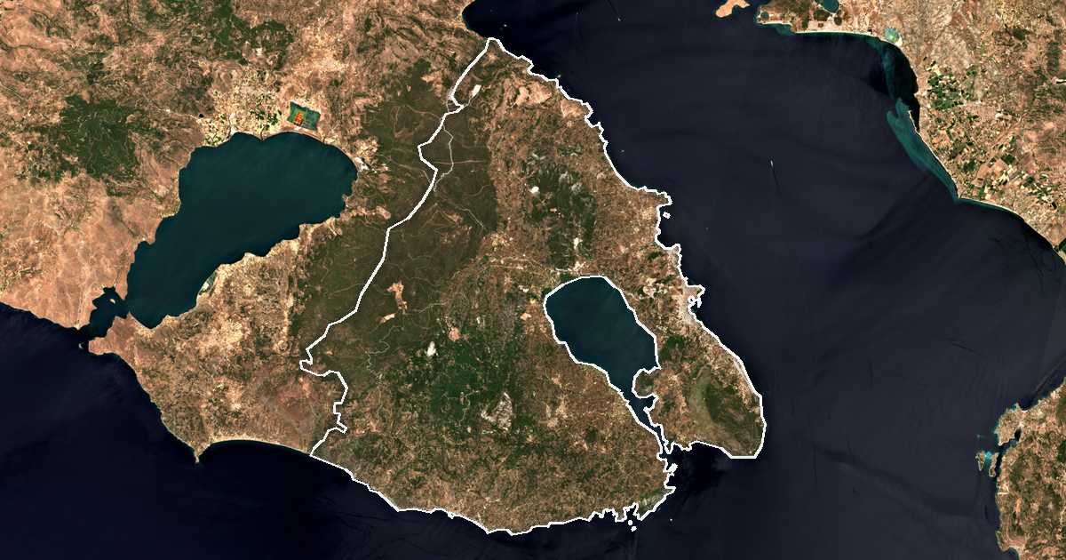 Imagine din satelit cu limita trasată: Dímos Mytilínis