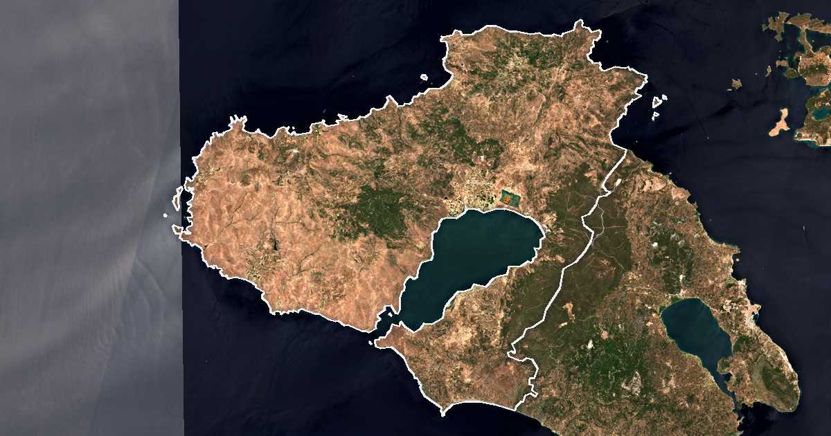Imagine din satelit cu limita trasată: Dímos Dytikís Lésvou