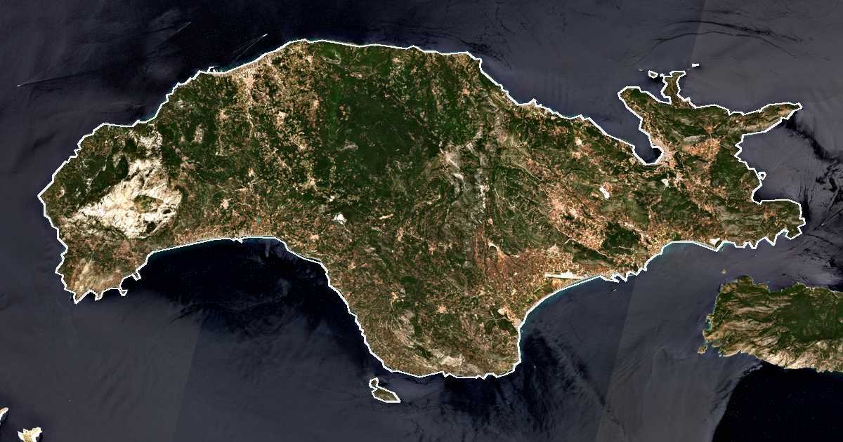 Imagine din satelit cu limita trasată: Samos