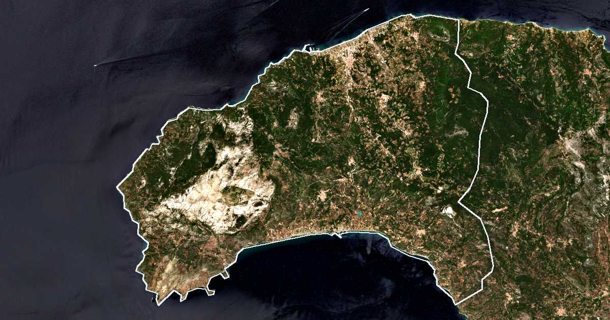 Imagine din satelit cu limita trasată: Dímos Dytikís Sámou