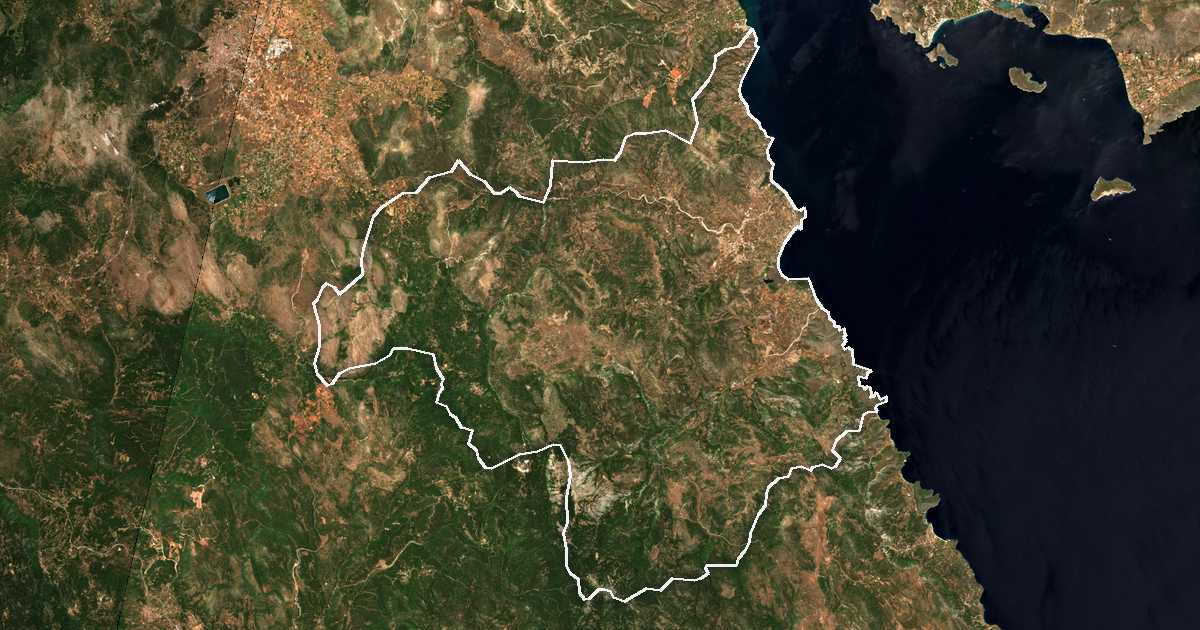 Imagine din satelit cu limita trasată: Dímos Vóreias Kynourías