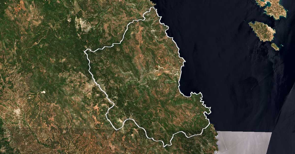 Imagine din satelit cu limita trasată: Dímos Nótias Kynourías