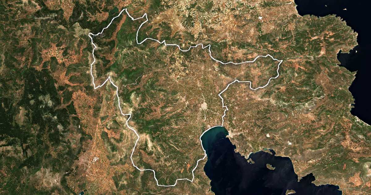 Imagine din satelit cu limita trasată: Dímos Árgous - Mykinón