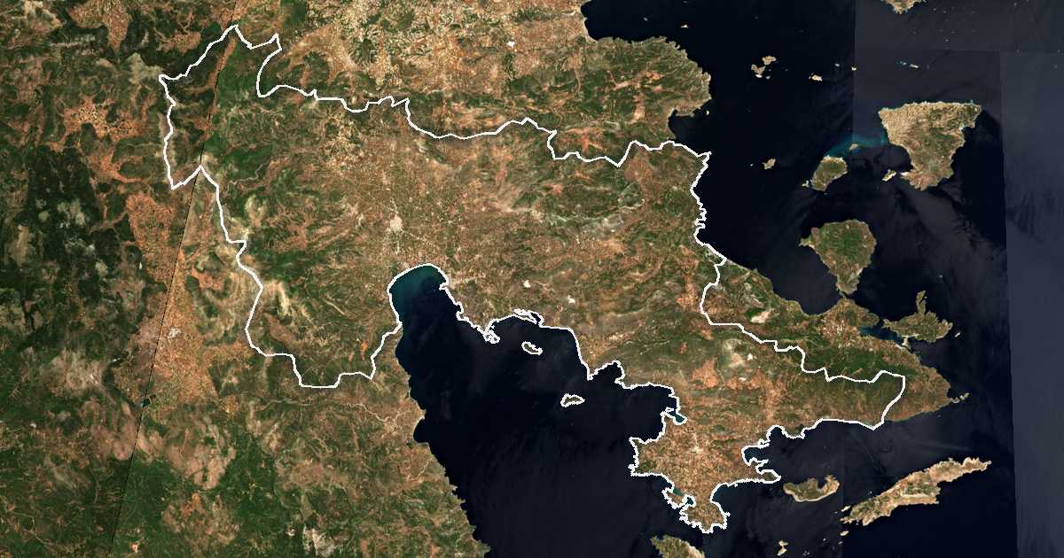 Imagine din satelit cu limita trasată: Argolida