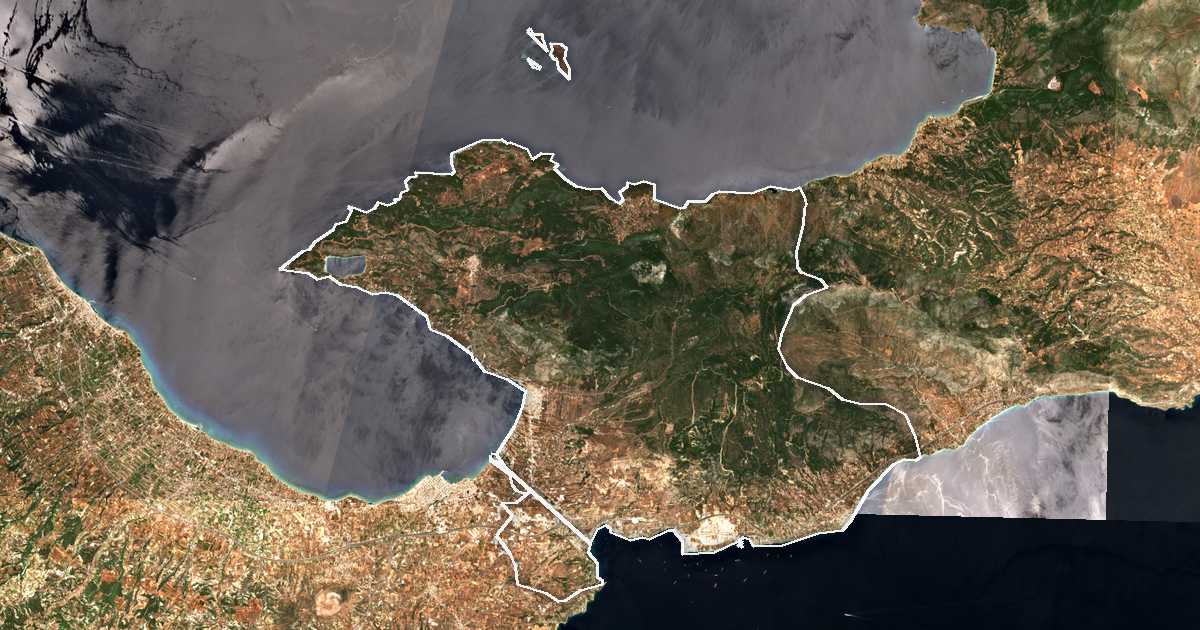 Imagine din satelit cu limita trasată: Dímos Loutrakíou - Agíon Theodóron