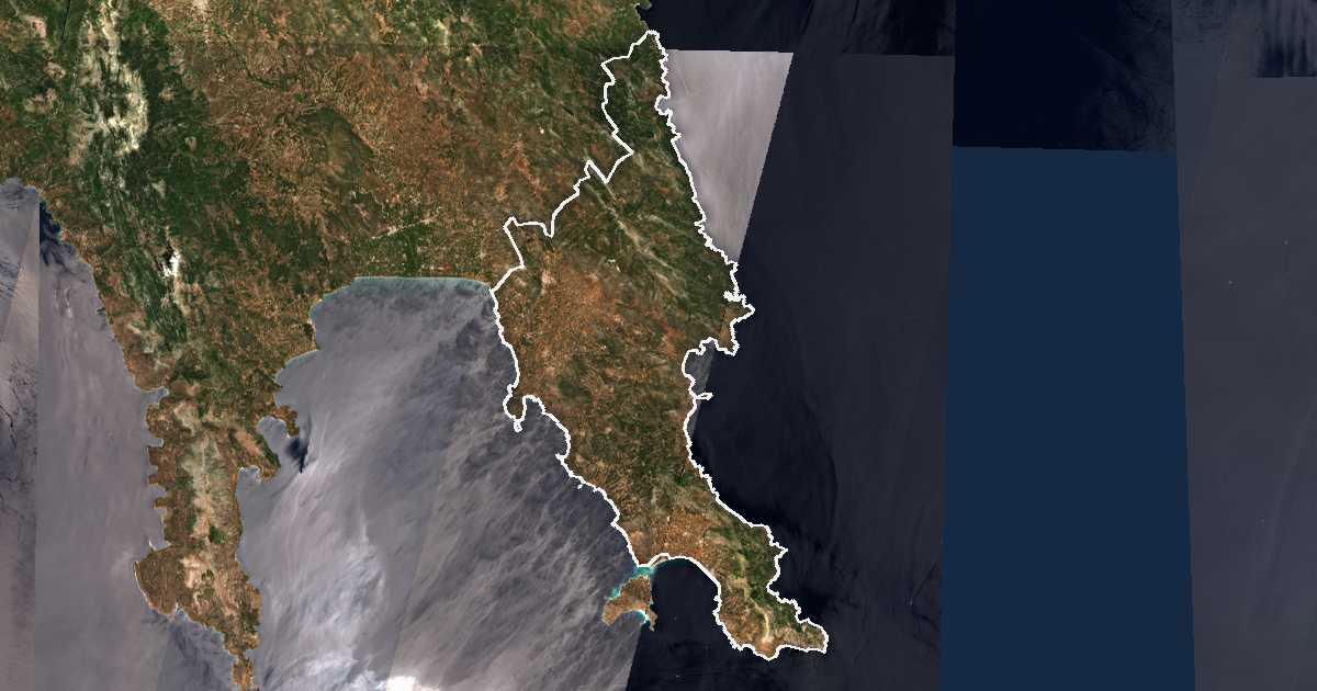 Imagine din satelit cu limita trasată: Dímos Monemvasiás
