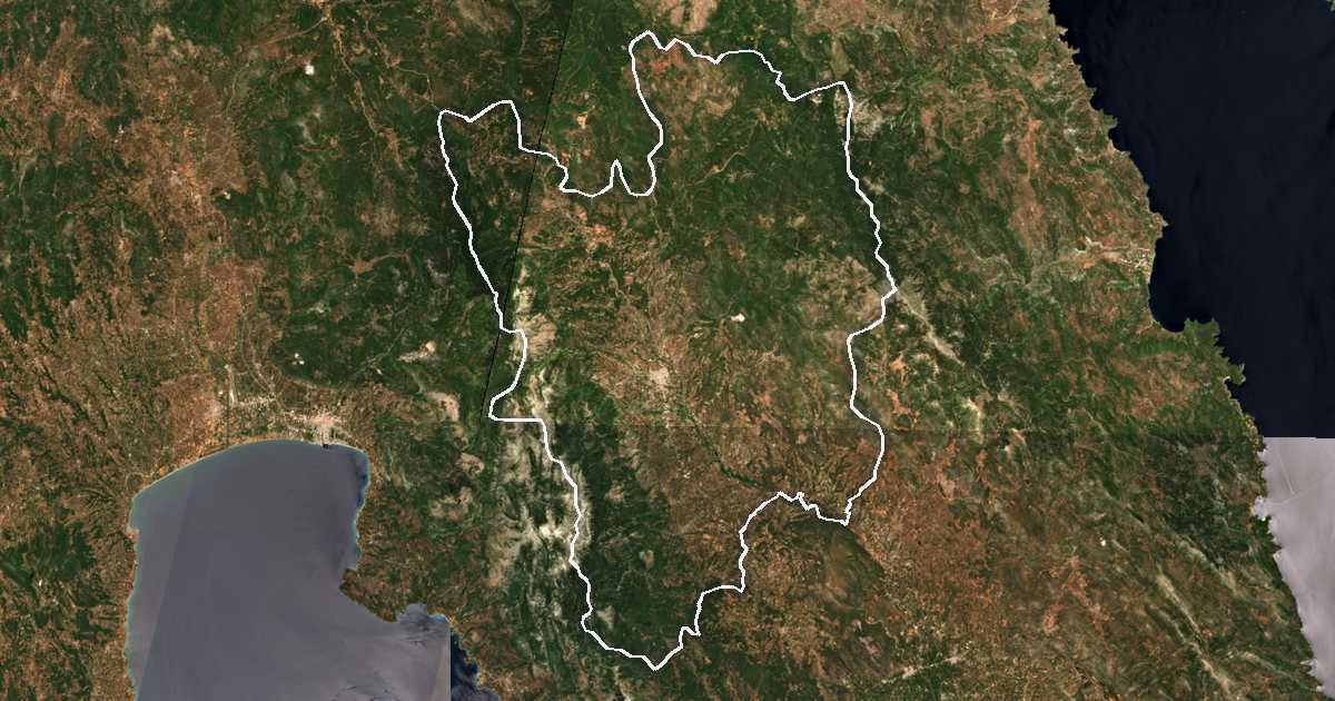 Imagine din satelit cu limita trasată: Dímos Spártis