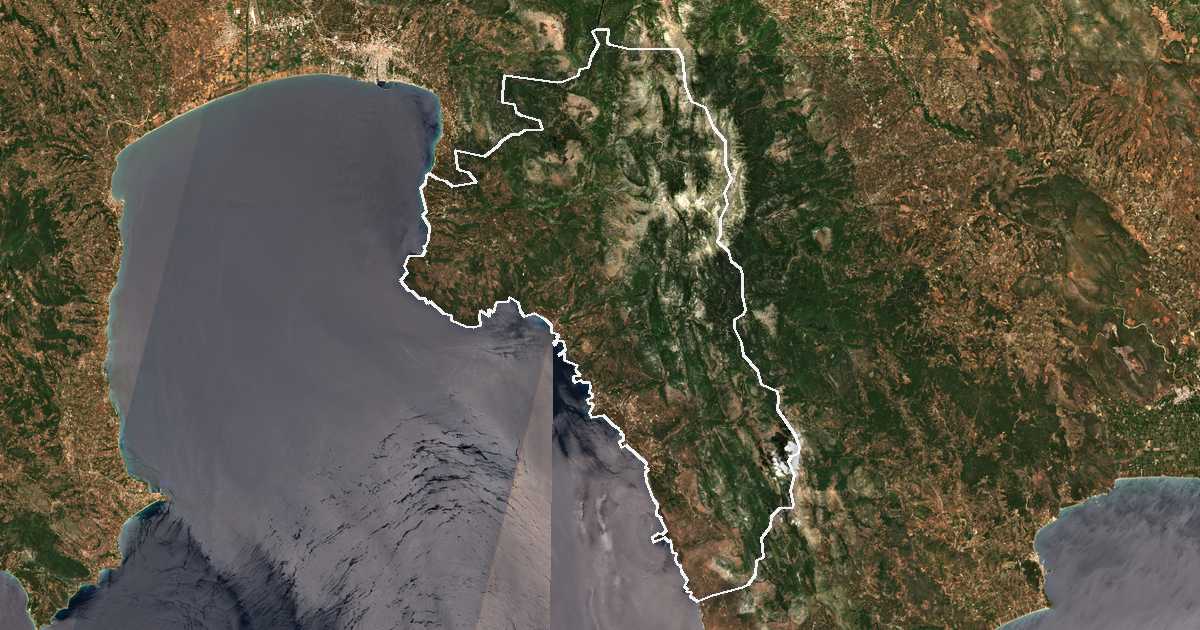 Imagine din satelit cu limita trasată: Dímos Dytikís Mánis