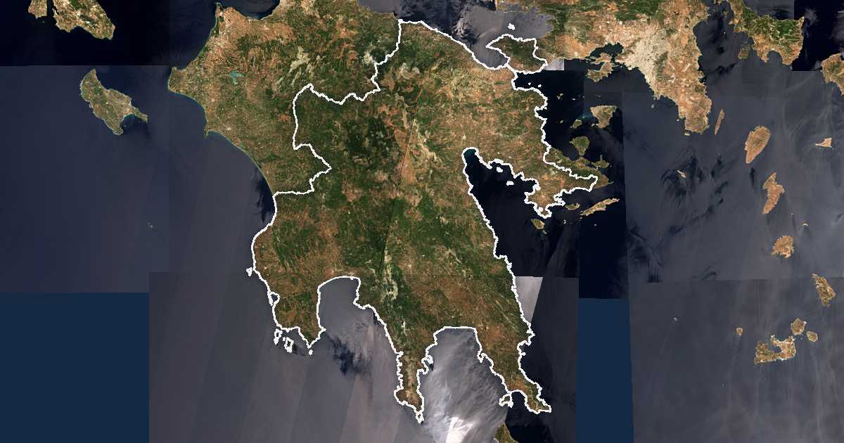 Imagine din satelit cu limita trasată: Peloponez